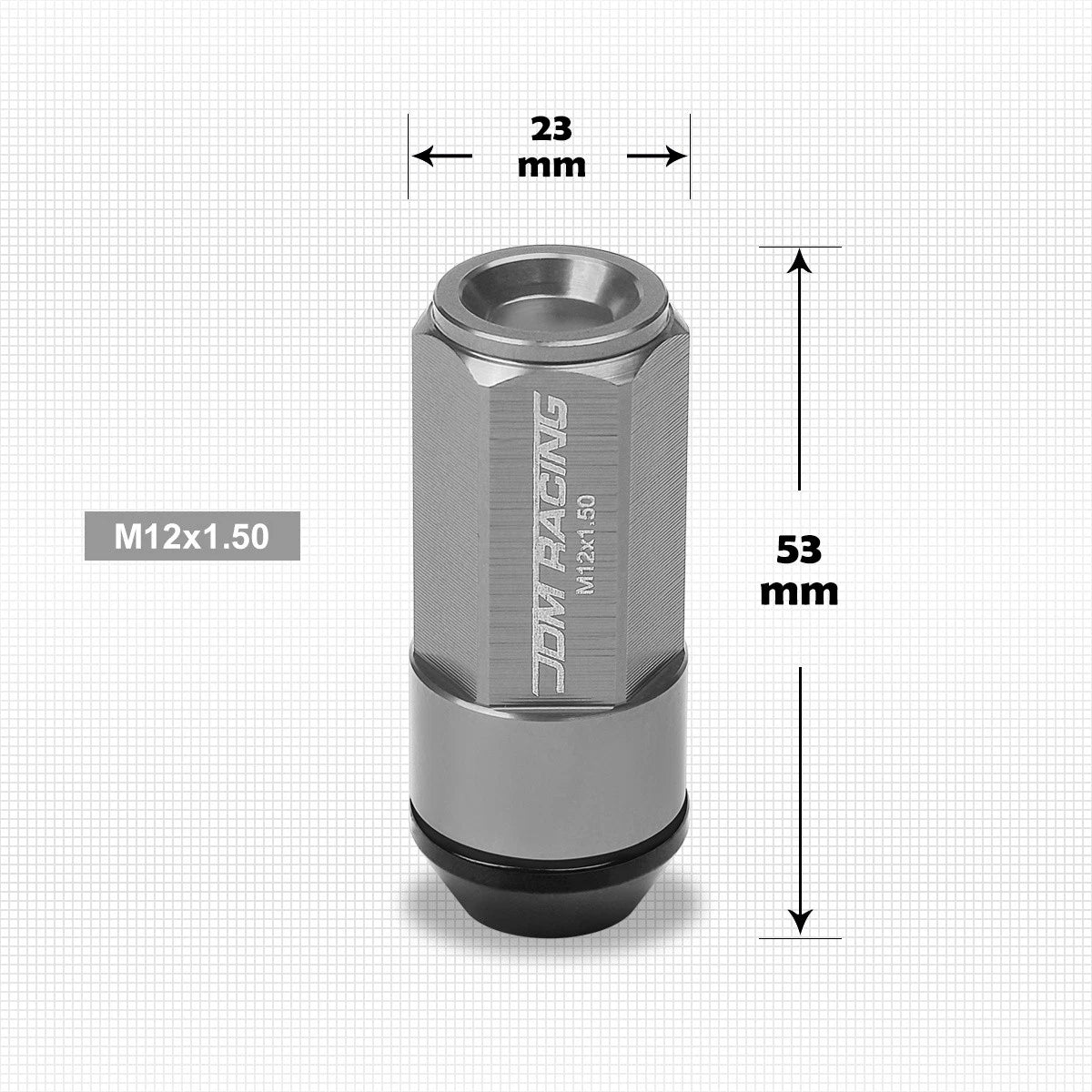 Set of 20 JDM M12X1.5 Gun Metal Aluminum Rim Lug Nuts with Cap & Adapter