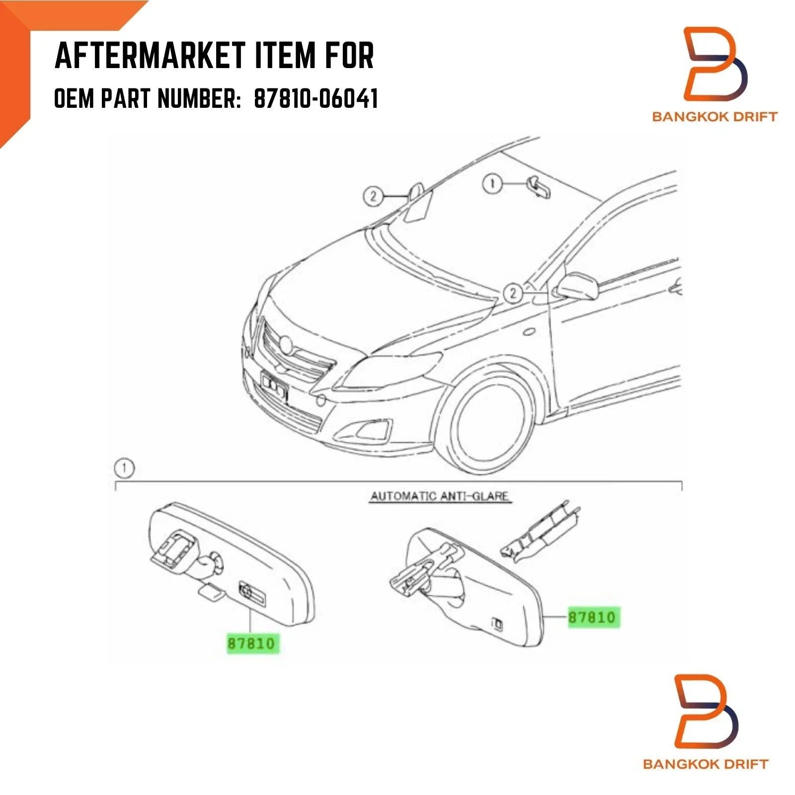Interior Rear View Mirror for Toyota Corolla, RAV4, Camry, Prius, Hilux (05-14)