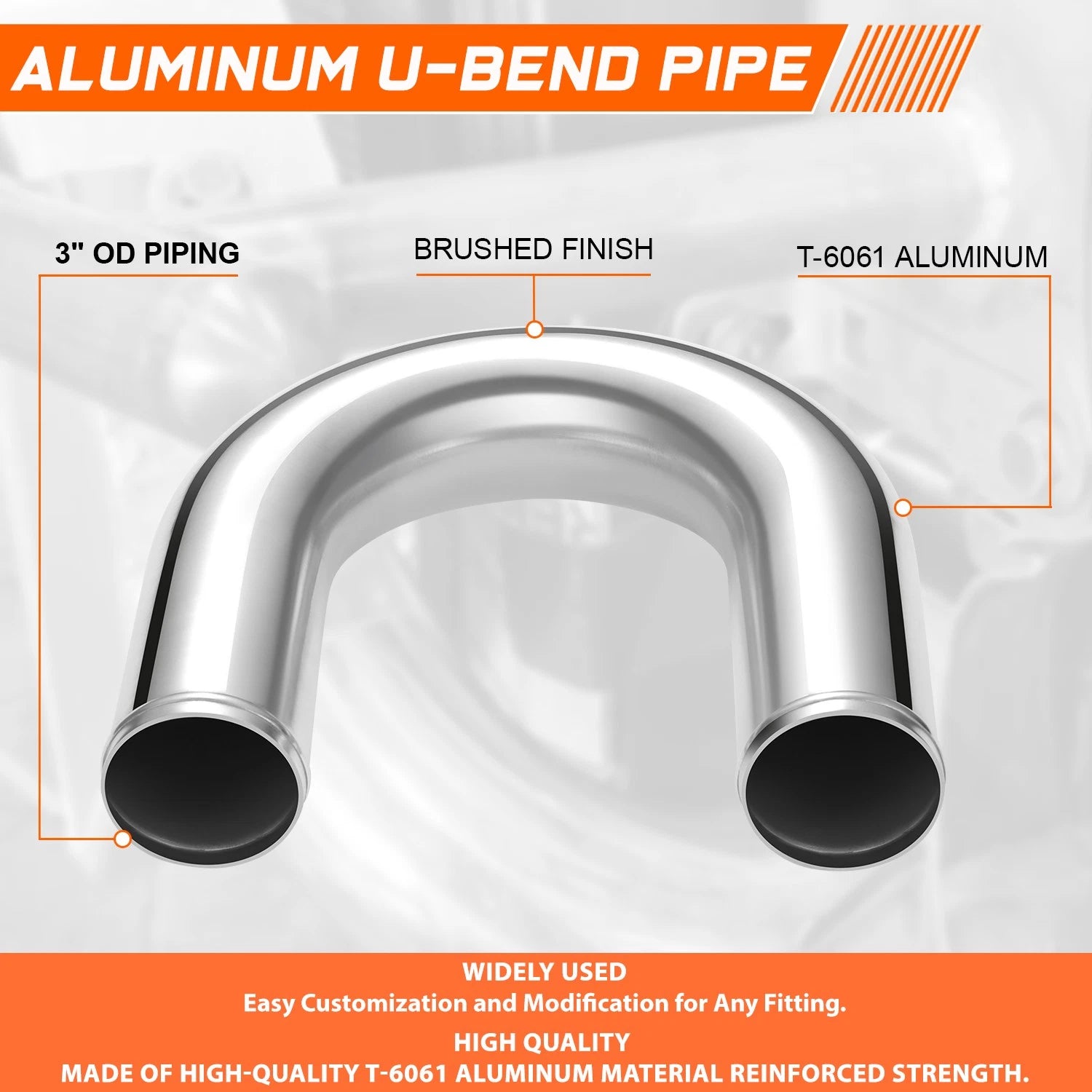 3" OD 9-Gauge Aluminum Brushed Finished 180° U-Bend Intercooler Pipe Tube
