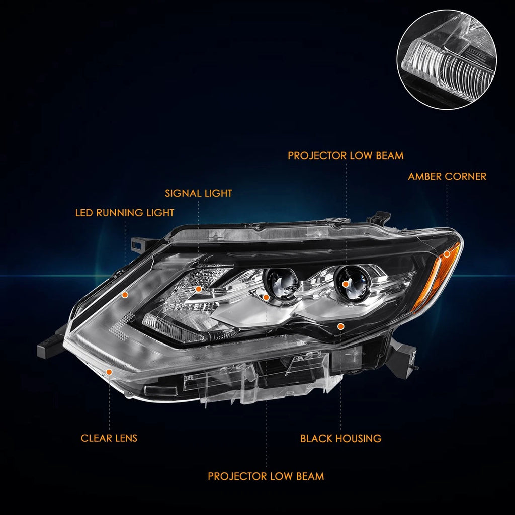 Left Side LED DRL Projector Headlight Lamp for Nissan Rogue (2017–2018)