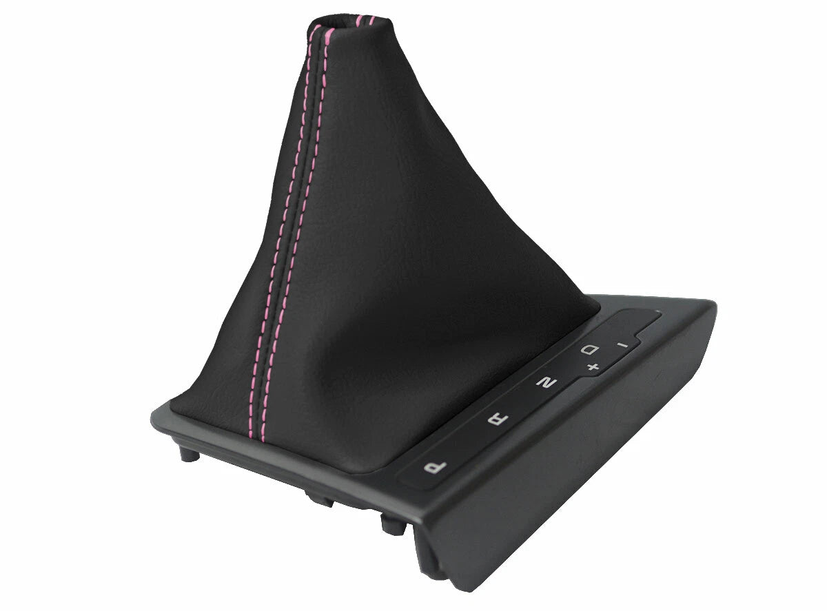 Leather Automatic Shift Boot Cover for Kia Optima (2011–2015) Black Pink Stitch