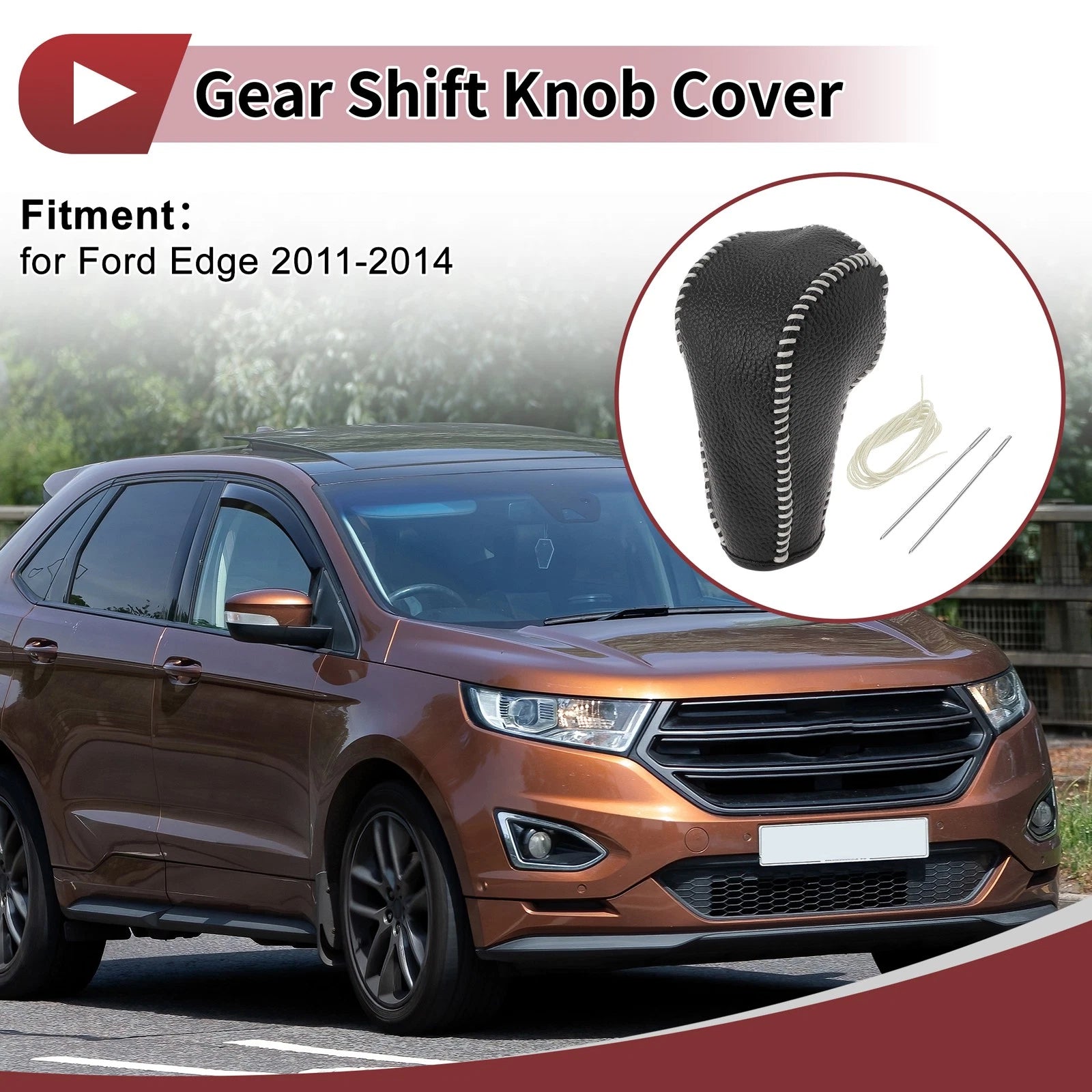 Gear Shift Knob Cover for Ford Edge (2011–2014) Beige Faux Leather