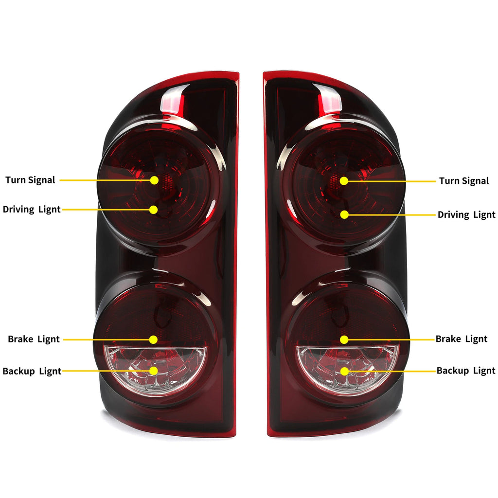 Set of 2 Tail Lights for Dodge Ram 1500 (2007–2008) & Ram 2500/3500 (2007–2009) Red Smoke