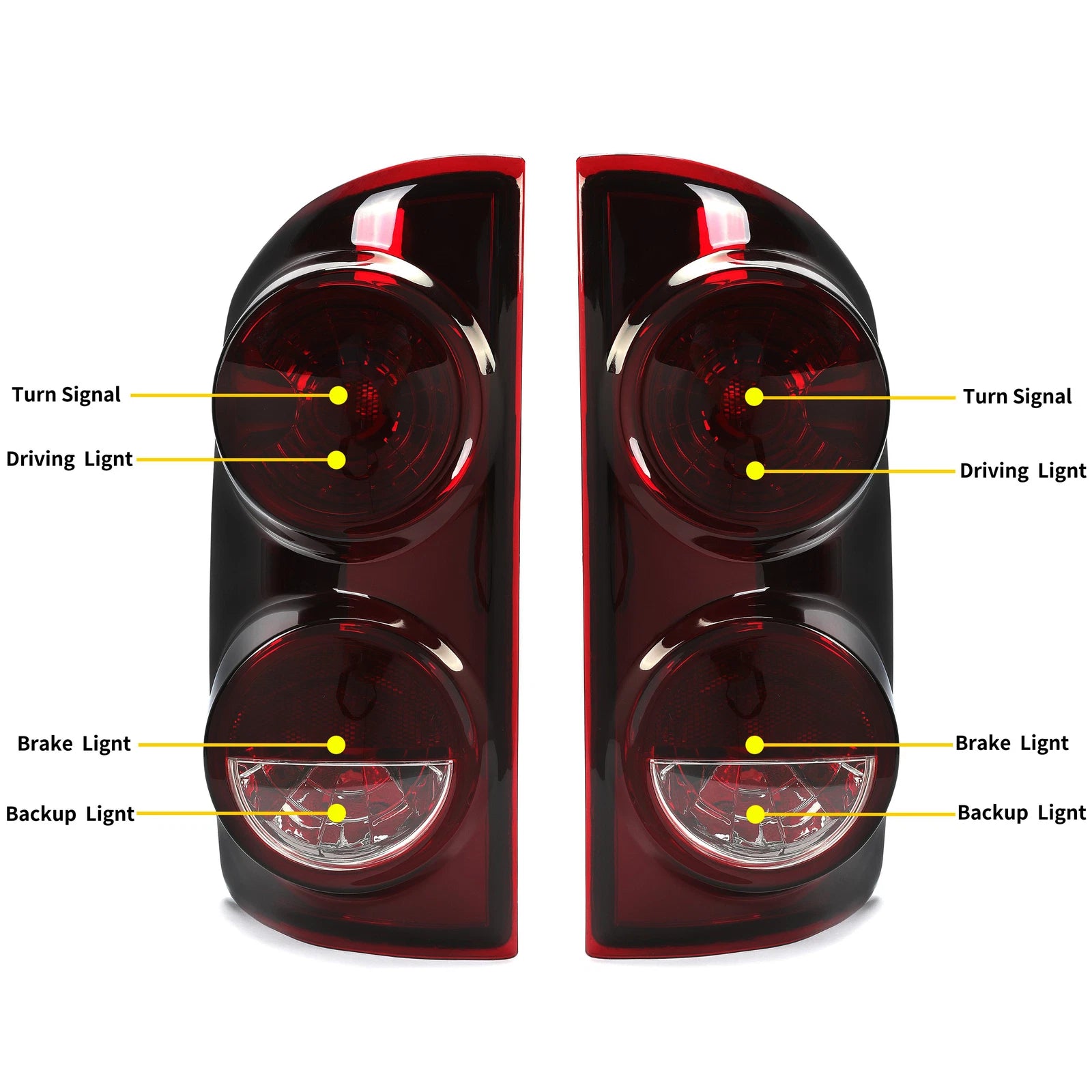 Set of 2 Tail Lights for Dodge Ram 1500 (2007–2008) & Ram 2500/3500 (2007–2009) Red Smoke