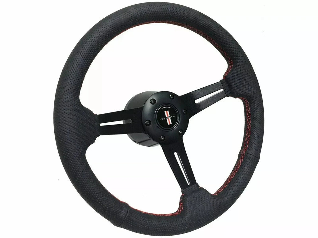 Sport Steering Wheel Kit Brushed Black Red Stitch for Chevy Camaro (1969–1994)