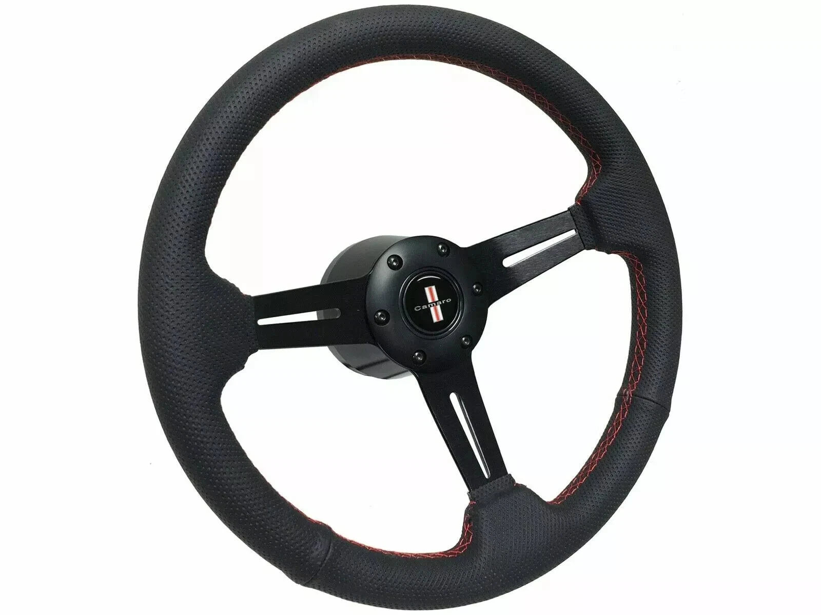 Sport Steering Wheel Kit Brushed Black Red Stitch for Chevy Camaro (1969–1994)