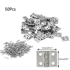 50pcs Mini Hinge for Jewelry Chest Craft Cabinet Wine Box (12x13mm) Silver