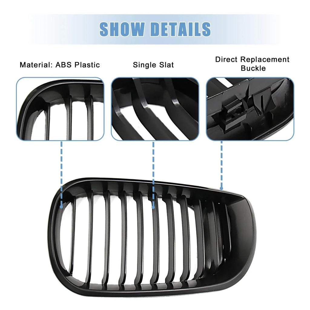 Front Upper Hood Bumper Grille Grill Pair for BMW 335i Signal Slat Matte Black