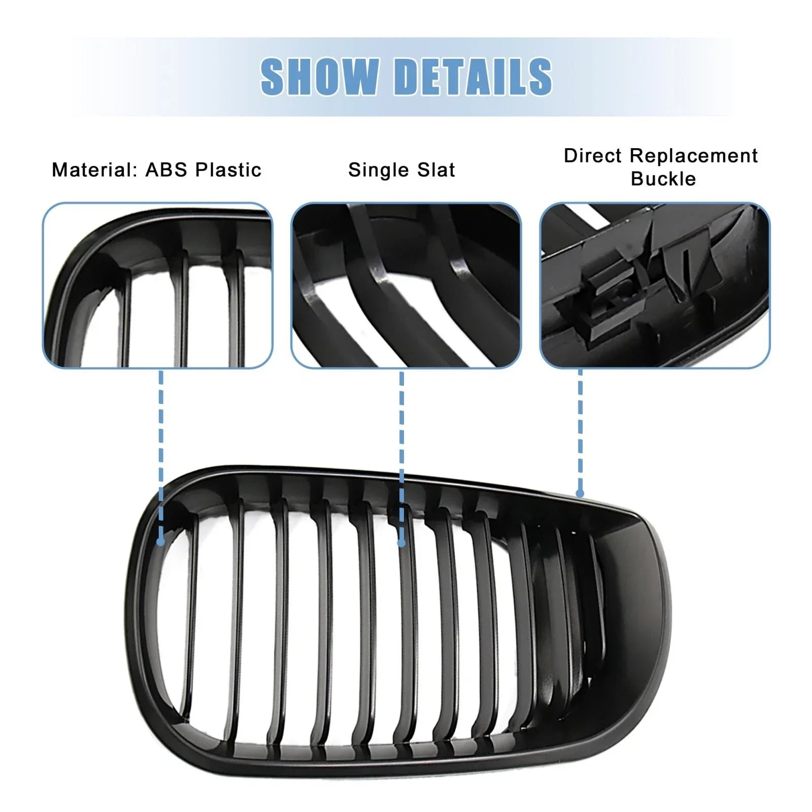 Front Upper Hood Bumper Grille Grill Pair for BMW 335i Signal Slat Matte Black