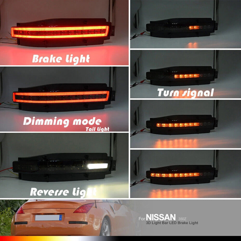 2X Smoked LED Turn Signal Sequential Backup Brake Lamp for Nissan 350Z (2003–2009)