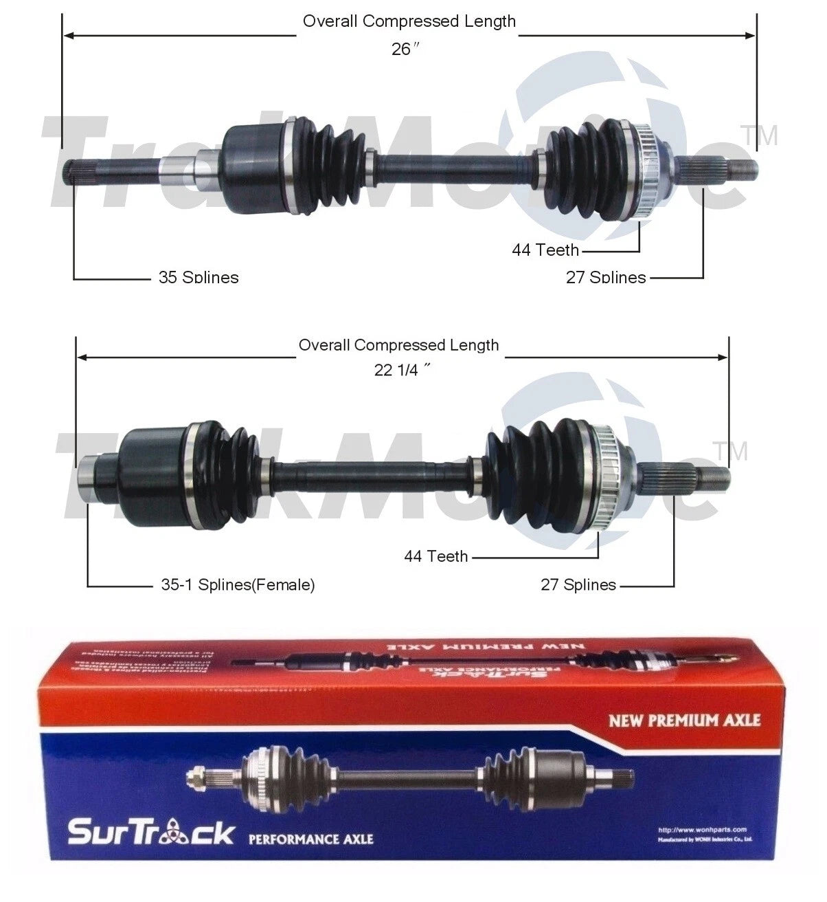 Set of 2 Front CV Axle Shafts for Ford Contour Mercury (1995–2000)