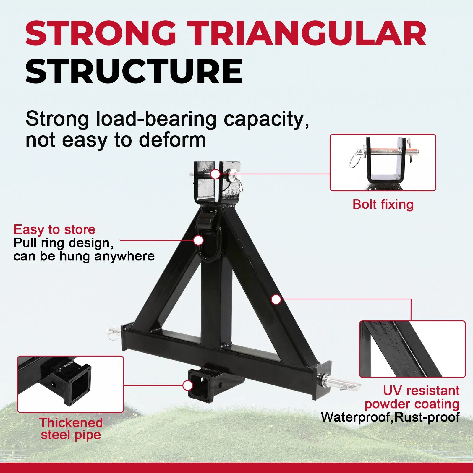 3 Point 2" Receiver Trailer Hitch for Category 1 Tractor (Heavy Duty)