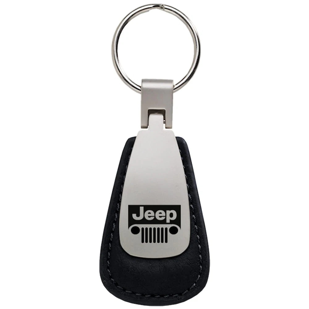 Grille on Black Leather Teardrop Keychain - Officially Licensed for Jeep