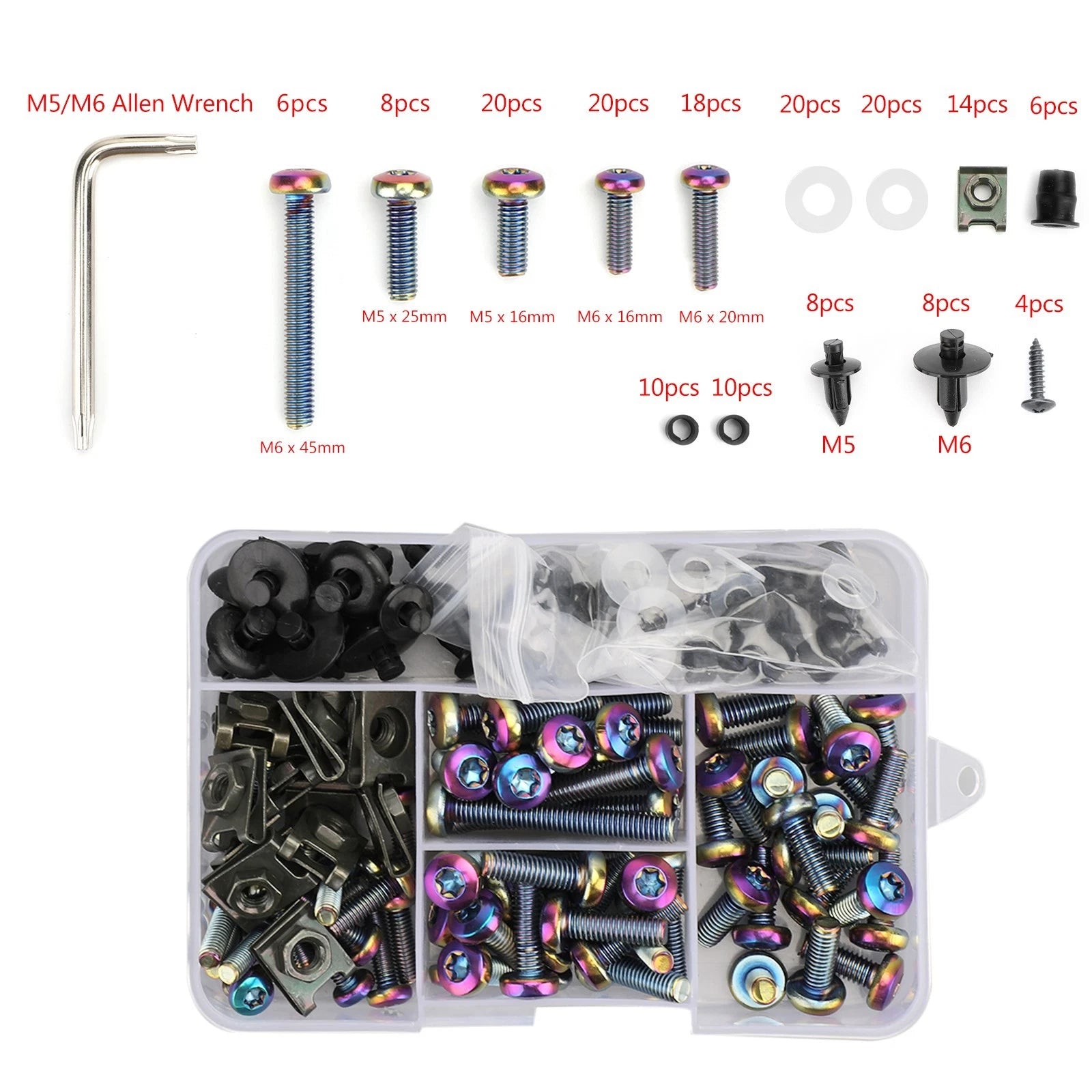 173PCS Fastener Clips Bolts Screw Kit for M5 M6 (Universal)