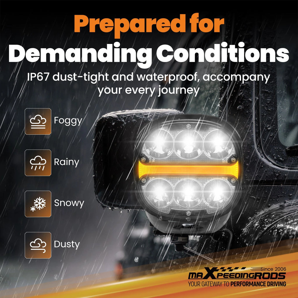 2X 5" LED Work Light Pods for Universal (IP67, Amber DRL, Spot/Flood Beam)
