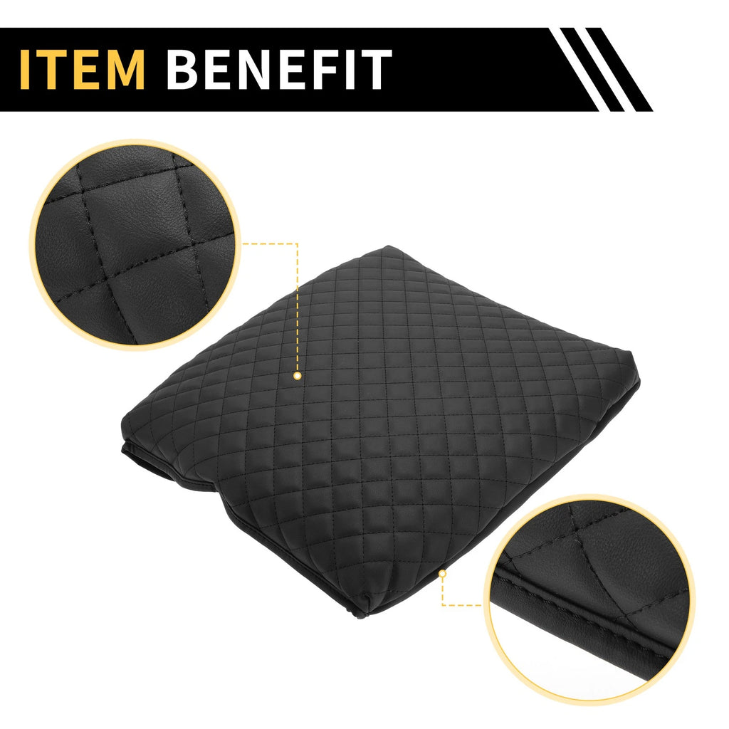 Armrest Cover for Dodge Ram (Microfiber Leather, Square Pattern, Black)