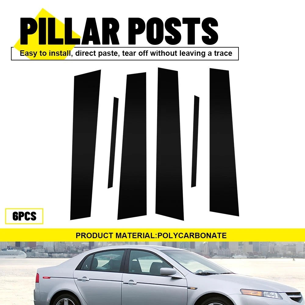6x Pillar Posts Decal Trim for Acura TL (2004–2008) Gloss Black