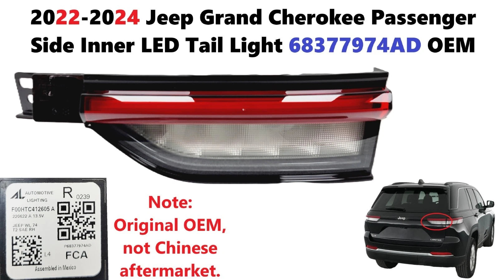 LED Tail Light for Jeep Grand Cherokee (2022–2024) 68377974AD
