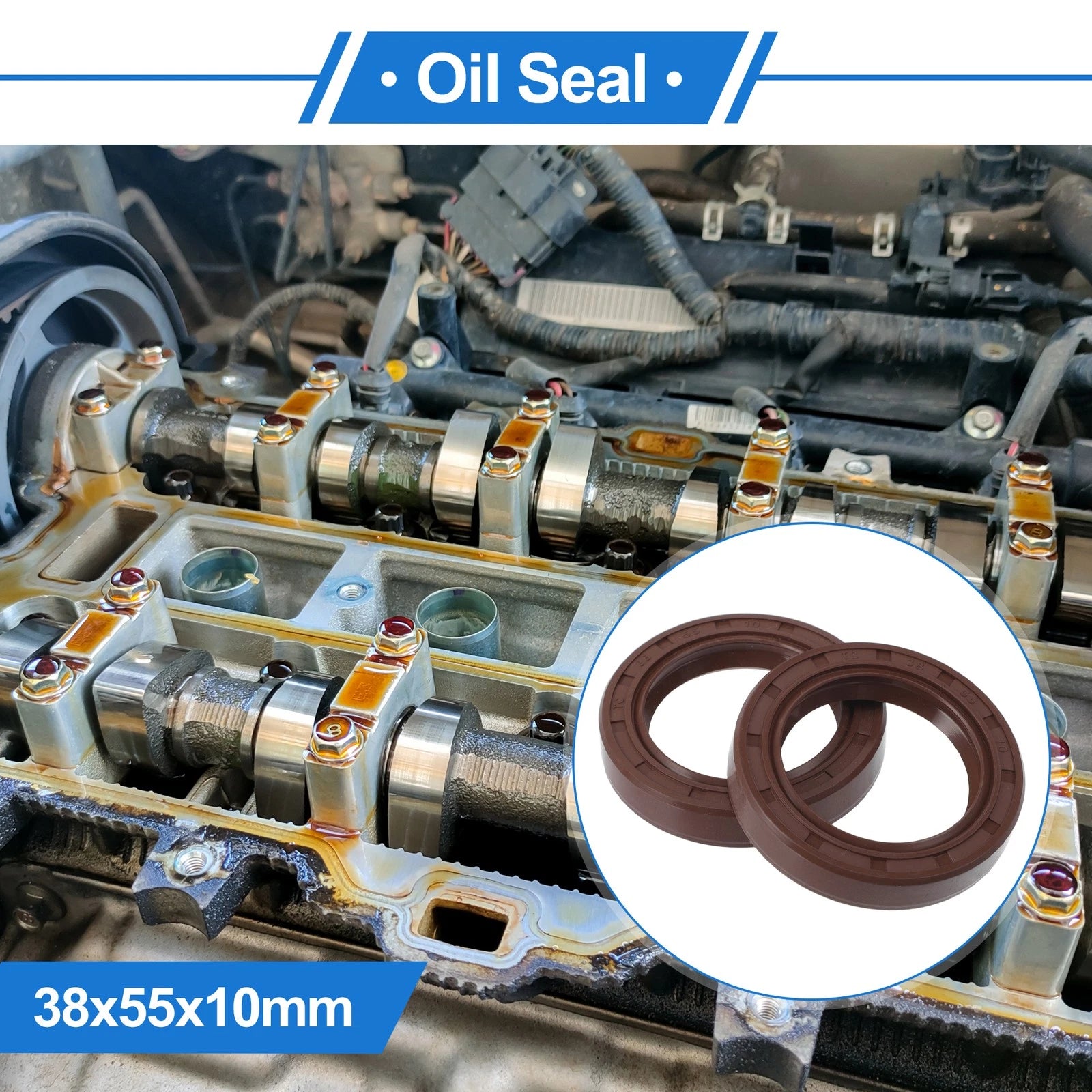Set of 2 Oil Seal Rotary Shaft Seal FKM Rubber 38x55x10mm for Various Models