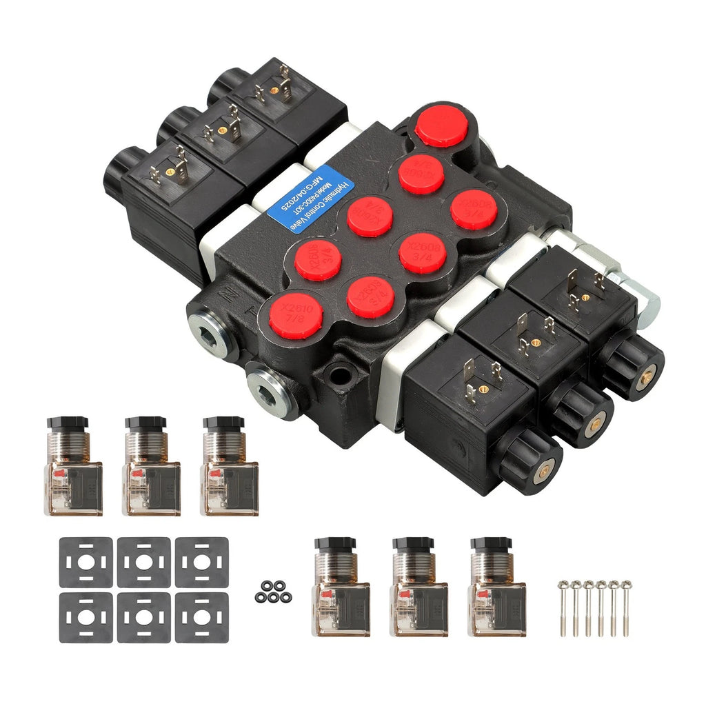 3 Spool Hydraulic Control Valve for Various Models (3600 PSI, 12V DC)