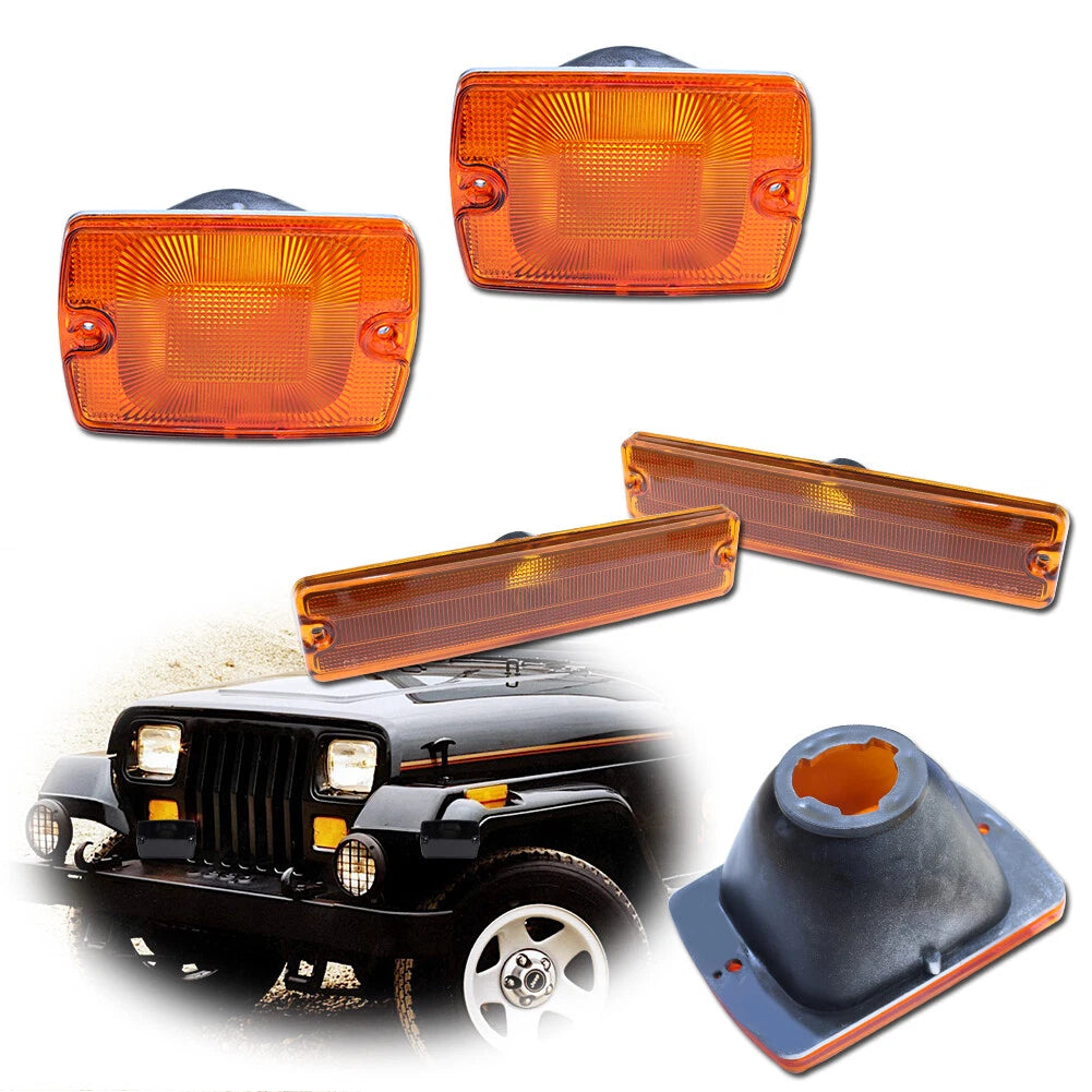 Set of 4 Amber Side Marker and Turn Signal Lights for Jeep Wrangler (1987–1995)