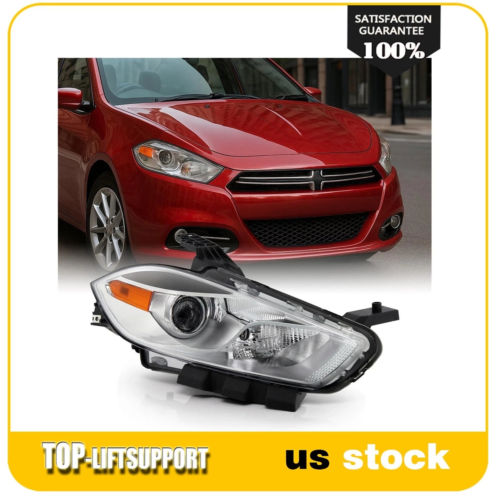 Left Side Headlight for Dodge Dart (2013–2016) Chrome Projector