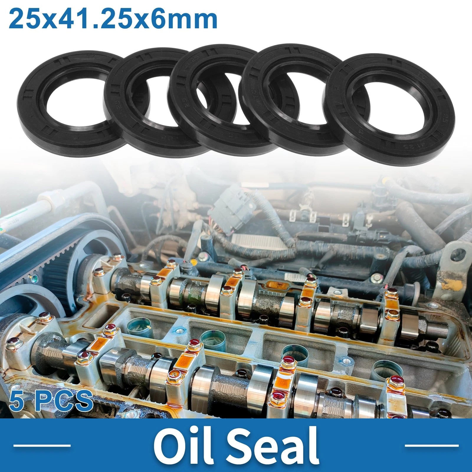 Set of 5 Oil Seal Rotary Shaft Seal Nitrile Rubber 25x41.25x6mm
