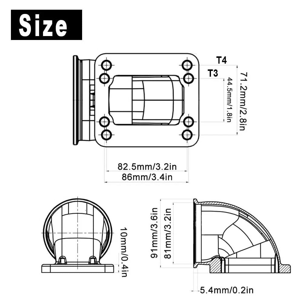 V-Band 90° Turbo Elbow Adapter Flange & Clamp for T3 T4 (2010–2015)