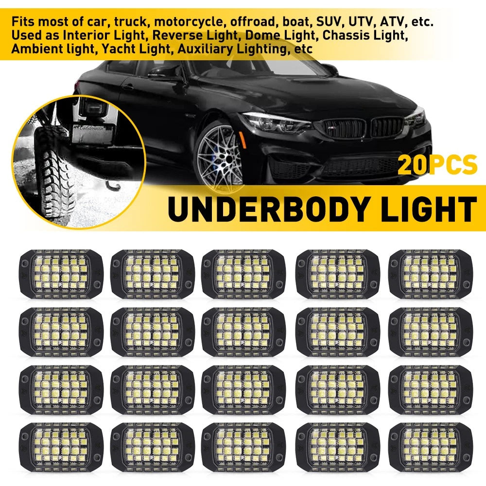 20PC Pure White LED Rock Lights for Universal Vehicles (Waterproof)