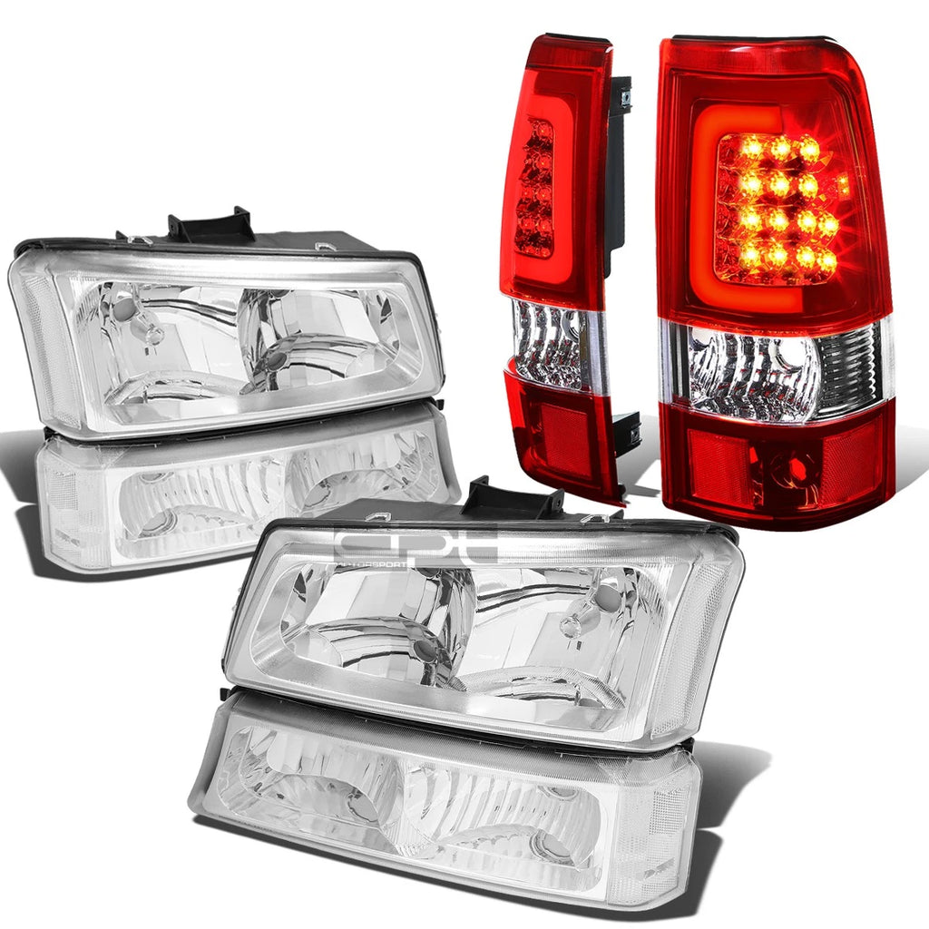 Chrome Headlight + Clear Bumper + Red 3D LED Bar Tail Light for Silverado (2003–2007)