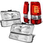 Chrome Headlight + Clear Bumper + Red 3D LED Bar Tail Light for Silverado (2003–2007)