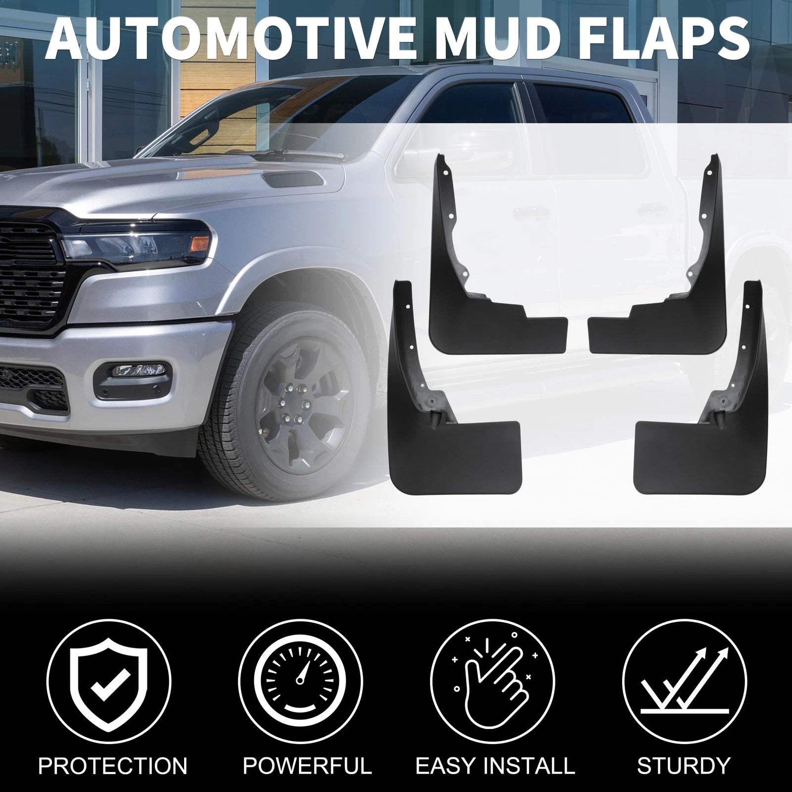 Mud Flaps Kit for Dodge Ram 1500 (2019–2024) No-Drill Splash Guards