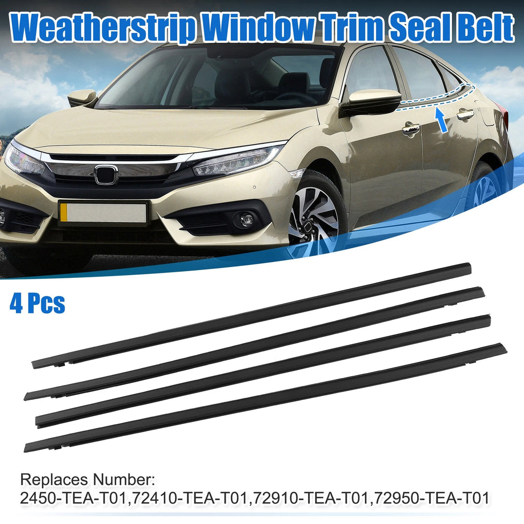 Set of 4 Weatherstrip Window Trim Seal Belts for Honda Civic (2016–2021)