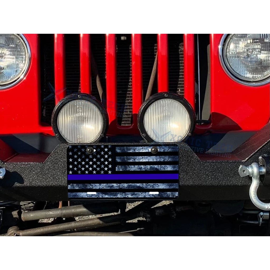 Distressed American Front Flag License Plate for Universal Fit (w/Blue Line)