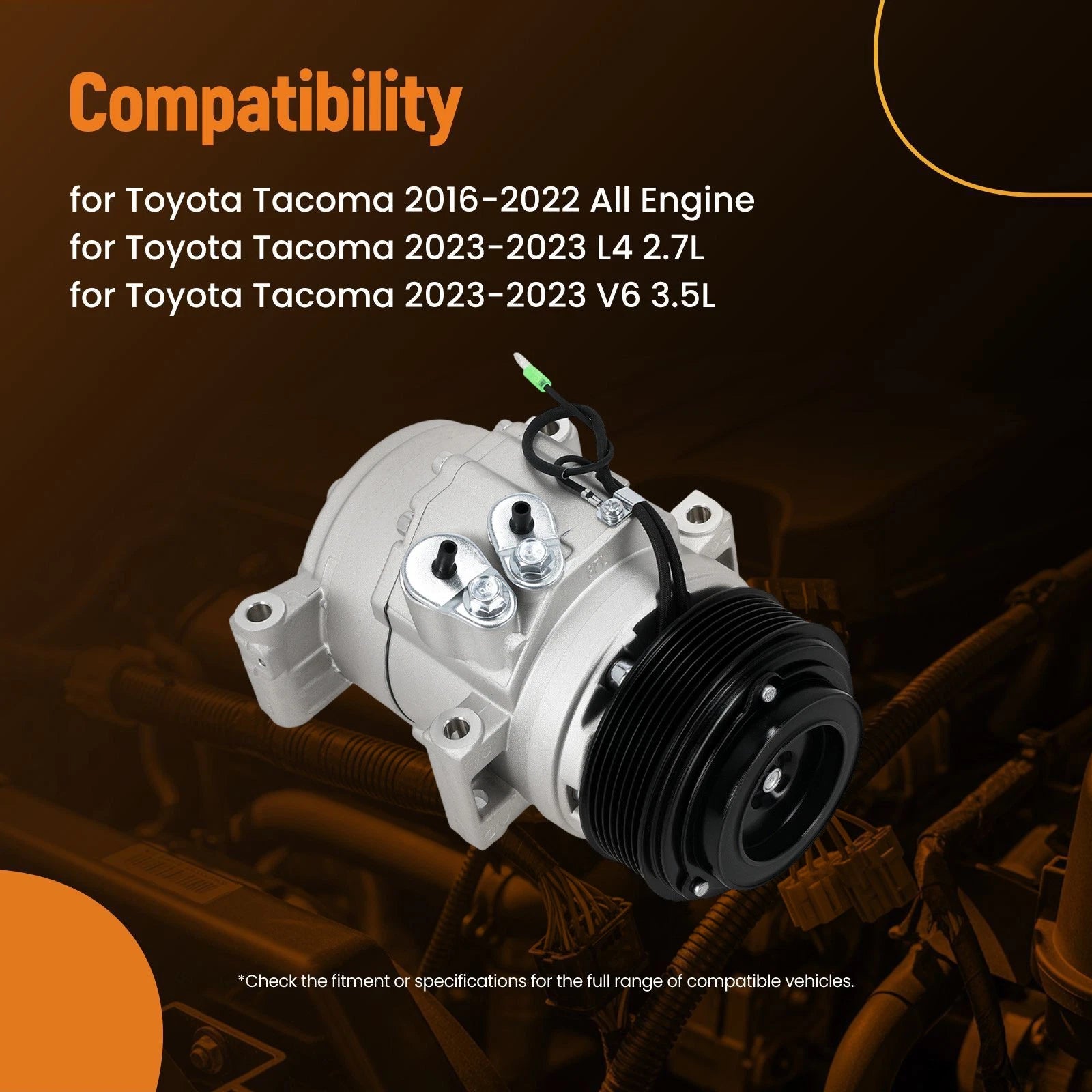 AC Compressor w/Clutch for Toyota Tacoma (2016–2023) CO29300C 7-Groove Pulley