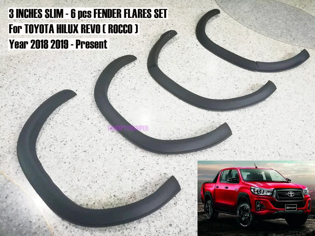3" Matte Black Slim Fender Flares for Toyota Hilux Widebody (2018-2020)