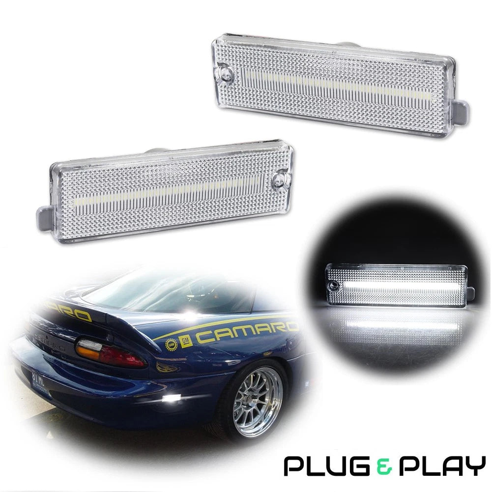 Clear Lens White LED Rear Bumper Side Marker Lights for Chevy Camaro (1993–2002)