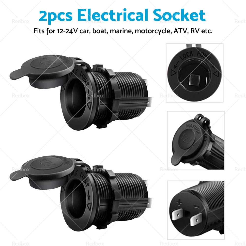2X Waterproof 12V Car Cigarette Lighter Socket USB Charger Adapter