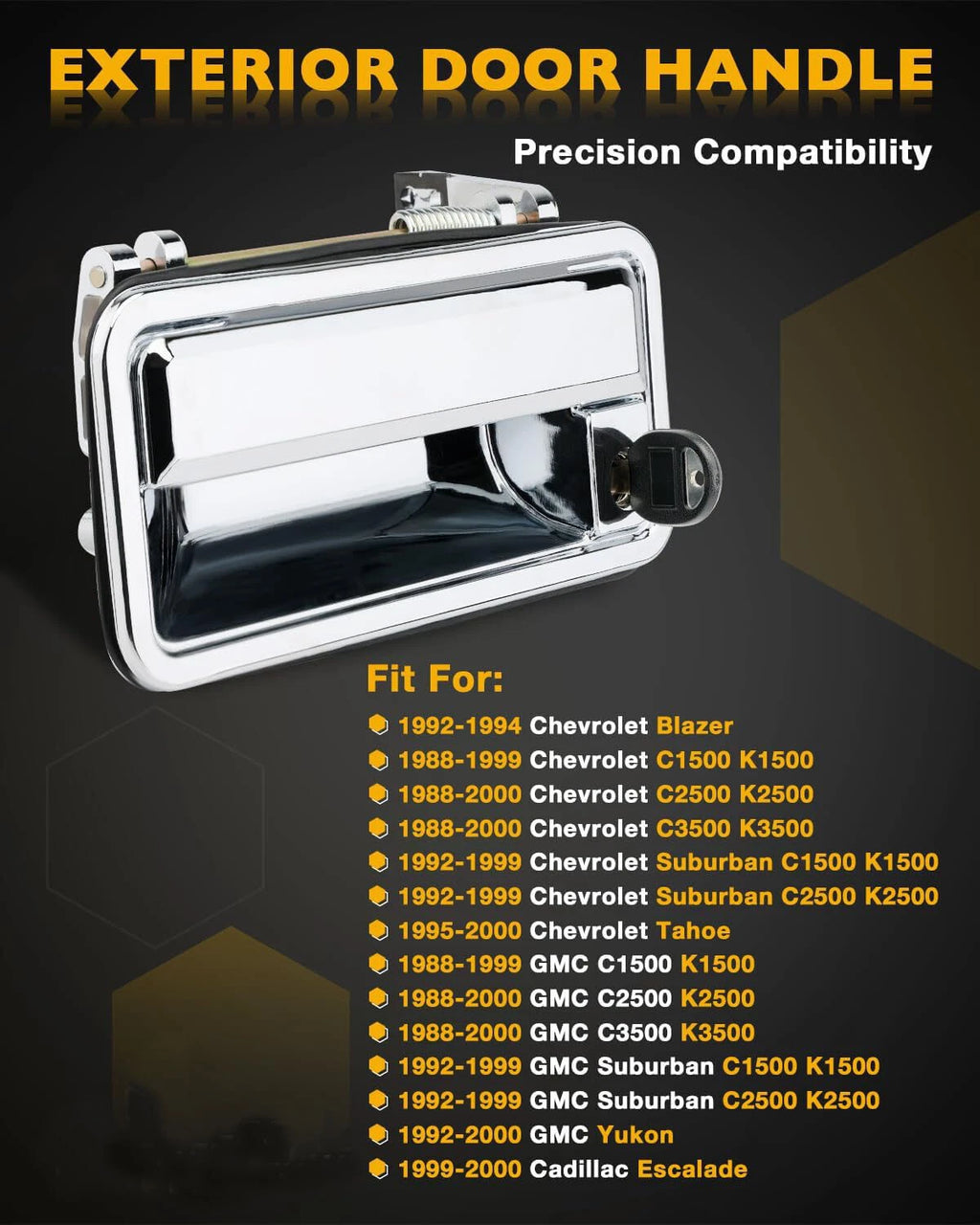 Chrome Exterior Door Handle Set with Lock Cylinders for Chevy GMC C/K 1500 (1988–2001)