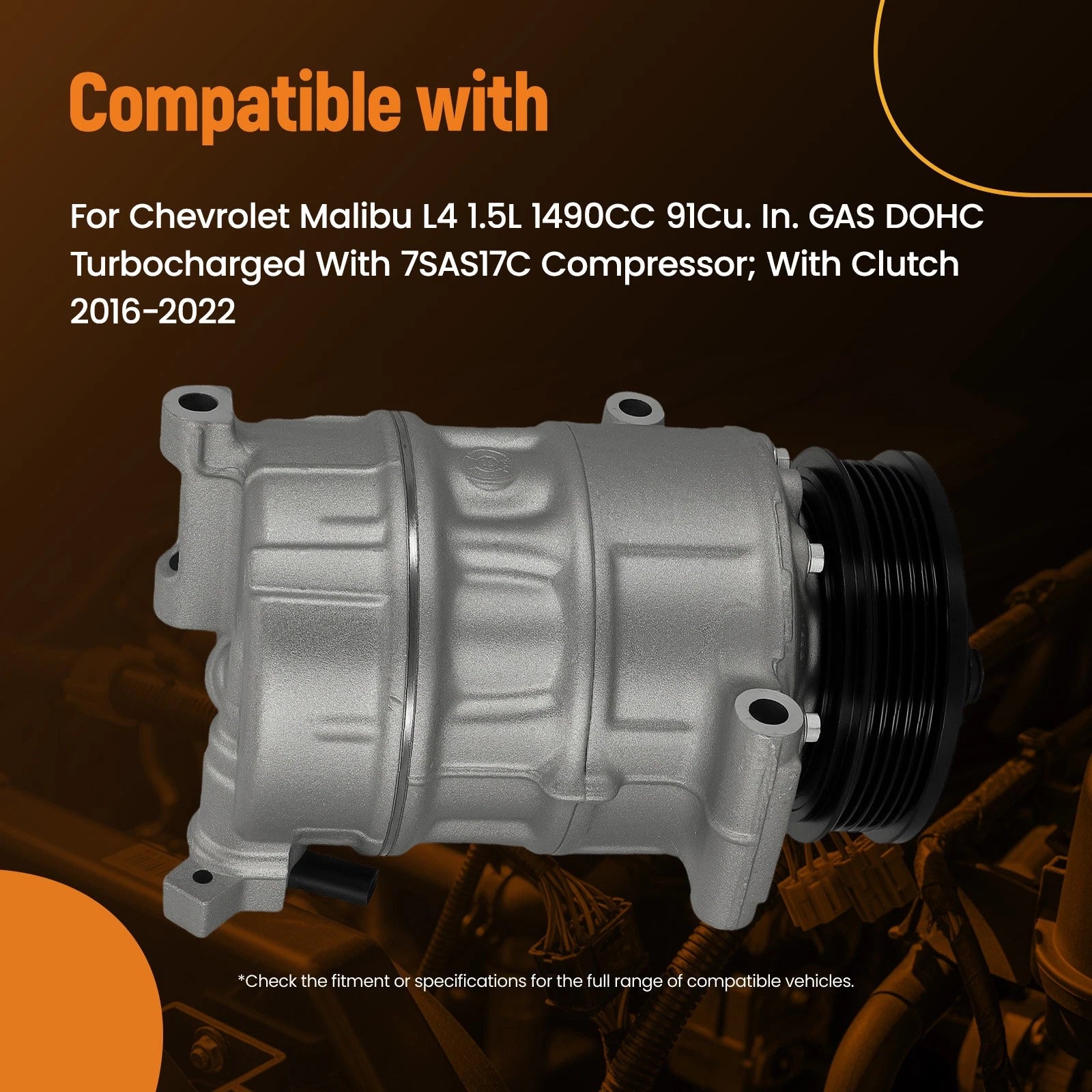 A/C Compressor 84005713 for Chevrolet Malibu 1.5L (2016–2022) 5-Groove Pulley