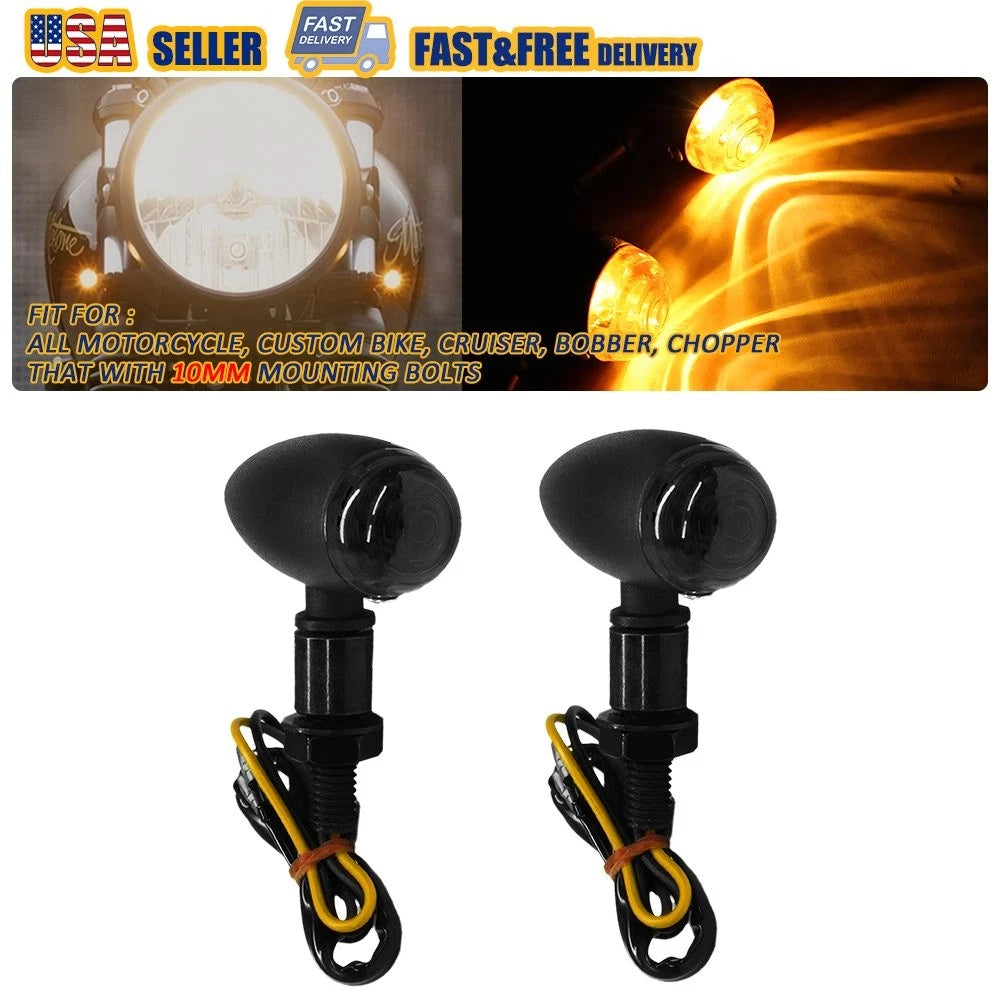 2X Turn Signal Lights for Motorcycle (Mini Bullet, Amber)