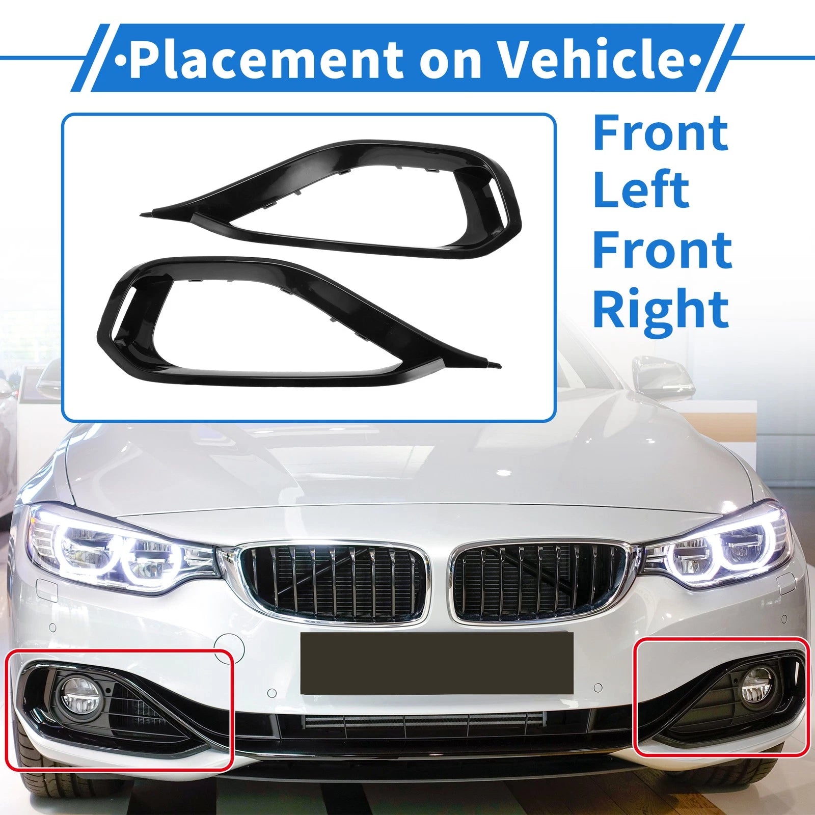 Fog Light Grill Set of 2 No.51117294839/51117294840 for BMW 428i (2014–2016) Black ABS