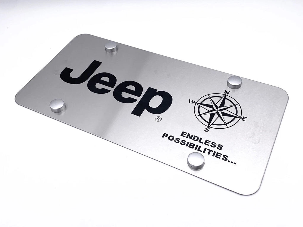 Brushed Stainless License Plate with Jeep Script Logo for Jeep (1941–2024)