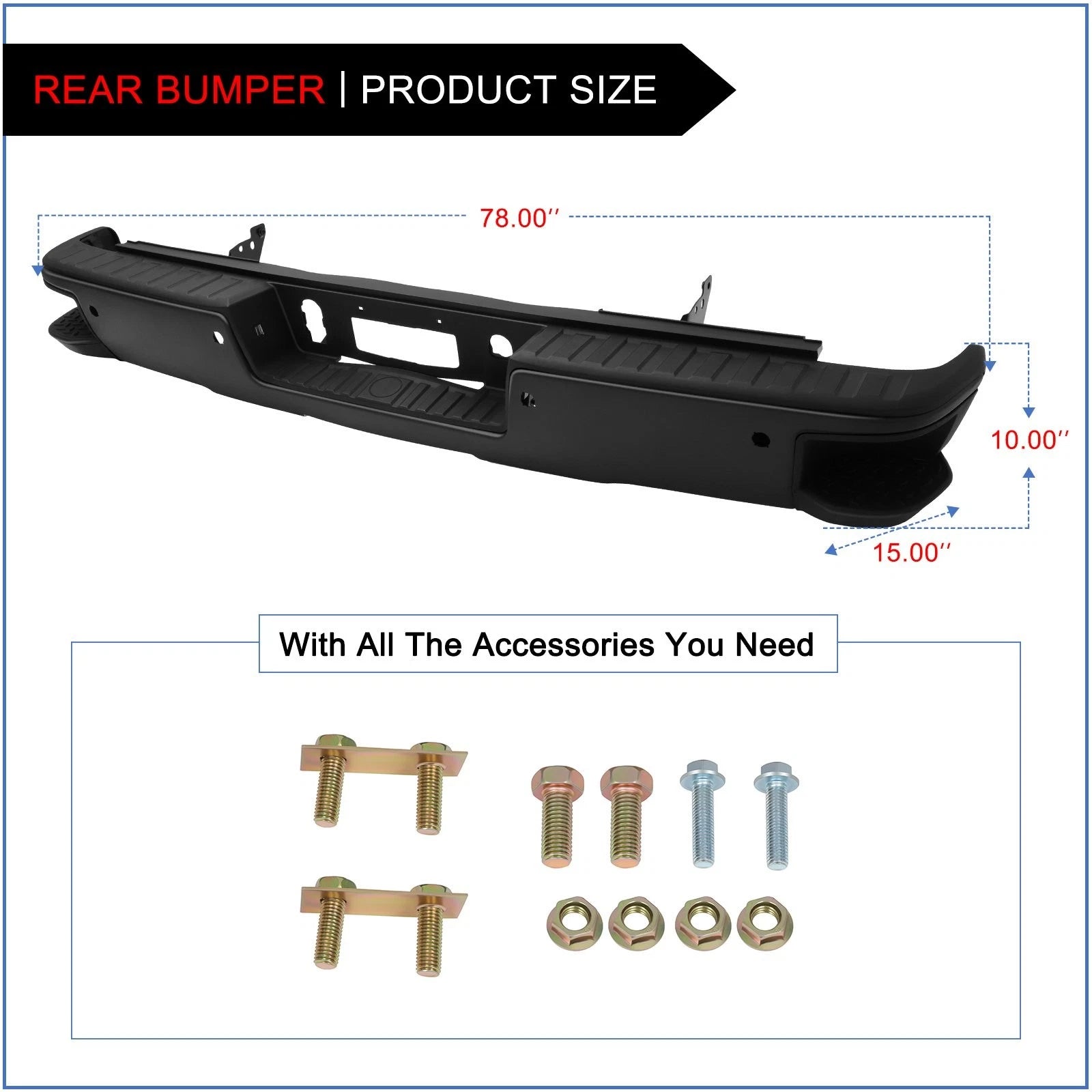 Complete Rear Bumper Assembly for Chevy Silverado (2014–2018) with Sensor Holes