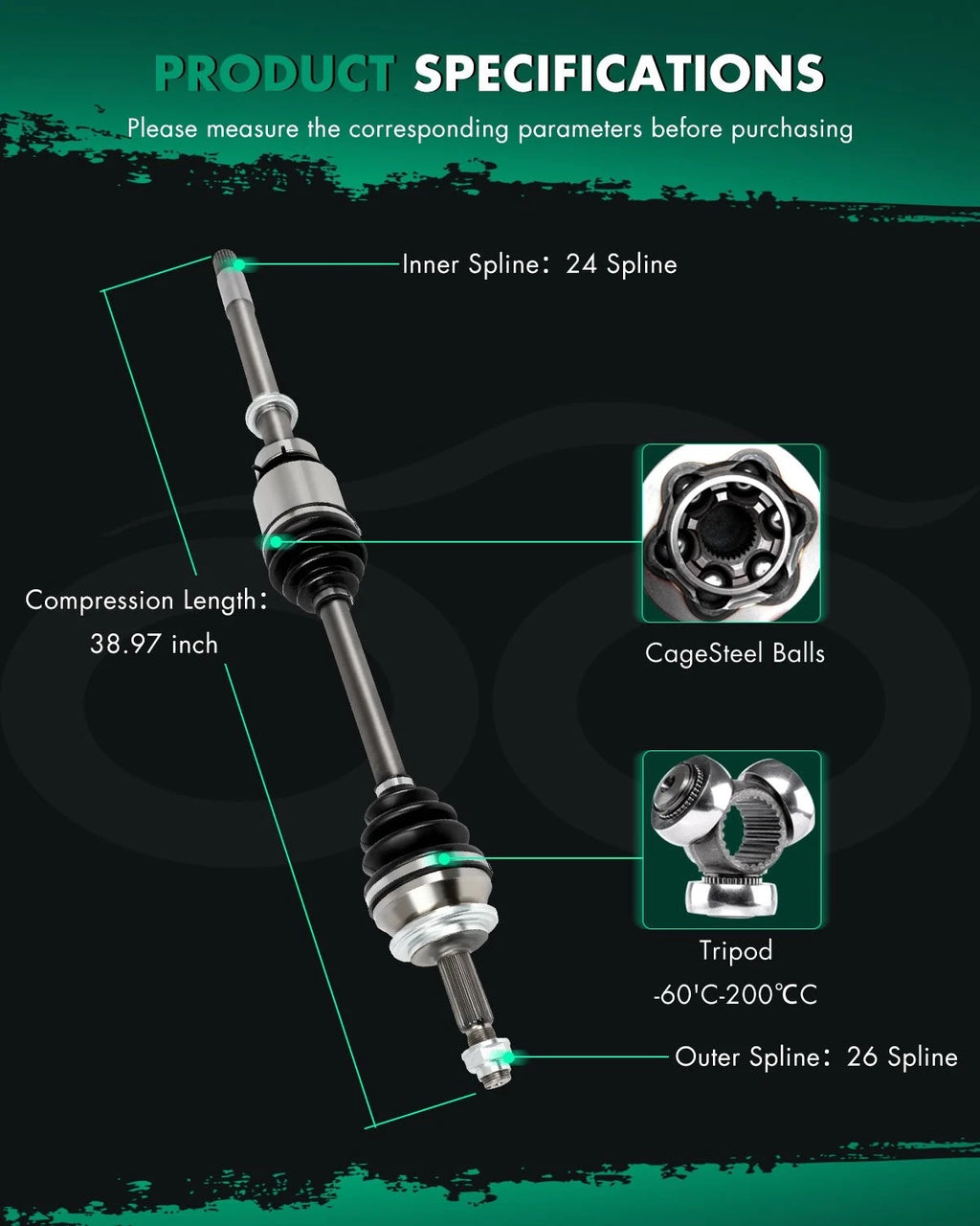 CV Axle Front Right for Toyota RAV4 2.5L 2009-2012, 2.4L 2006-2008 4WD