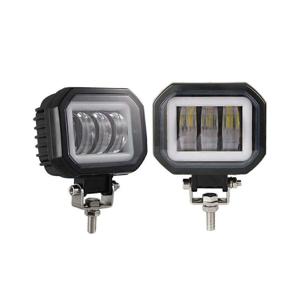 Set of 2 4-Inch Square LED Work Light Bars for Motorcycle (12V-24V)