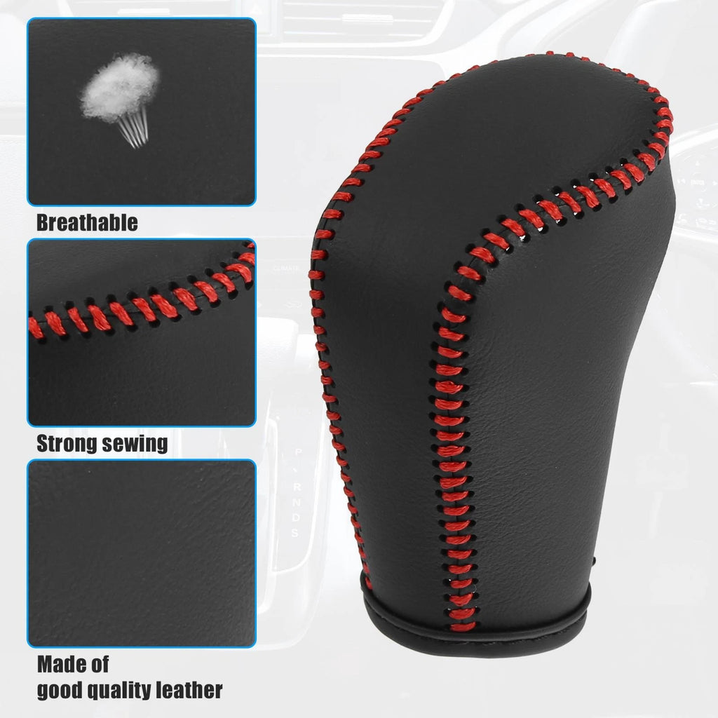 Faux Leather Gear Shift Knob Cover for Mazda 3 (2014–2018) Red Stitches