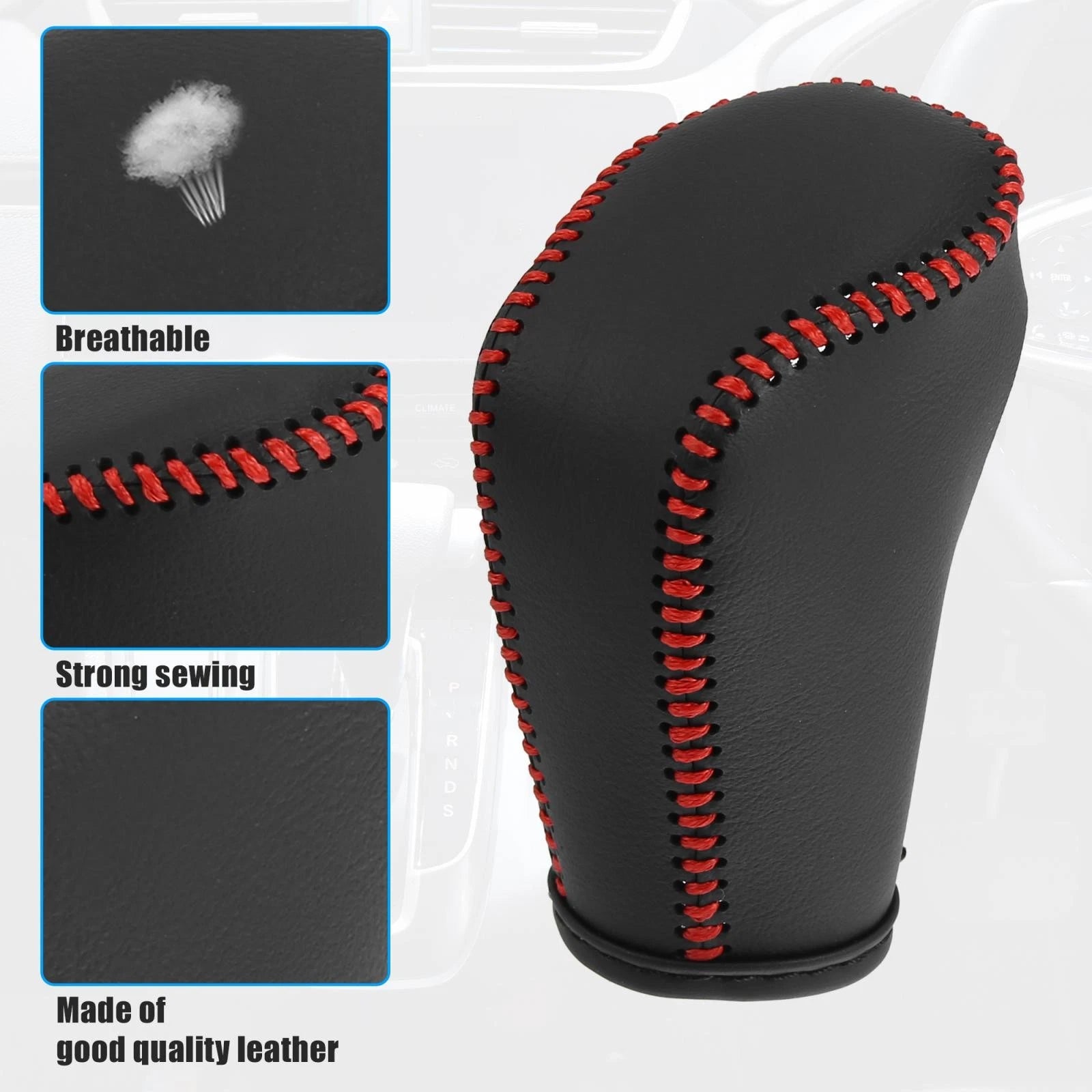 Faux Leather Gear Shift Knob Cover for Mazda 3 (2014–2018) Red Stitches