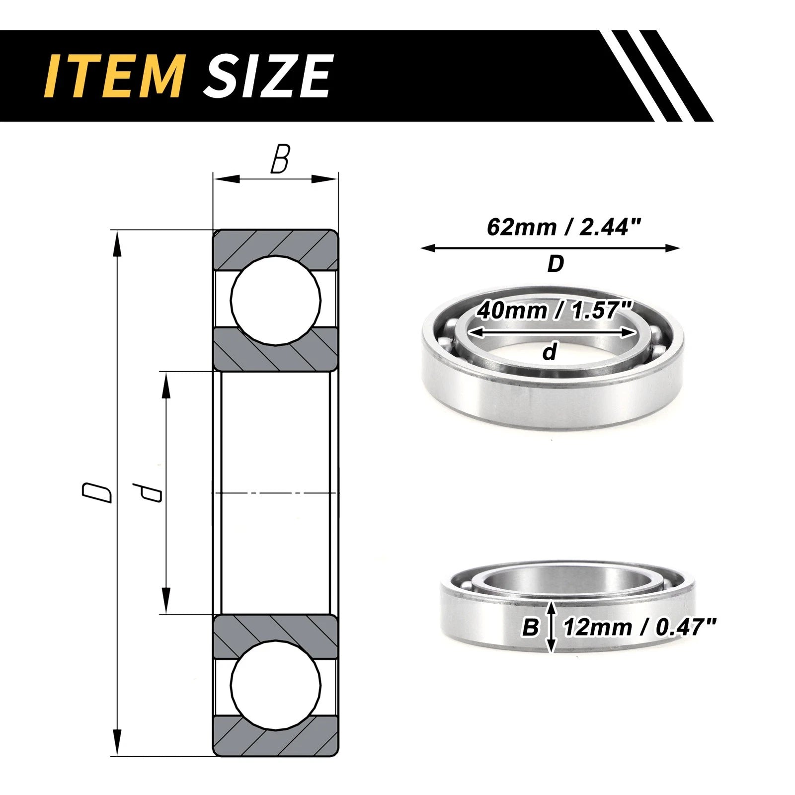 Deep Groove Ball Bearing 40x62x12mm for Scooter Skateboard (1 Pcs)