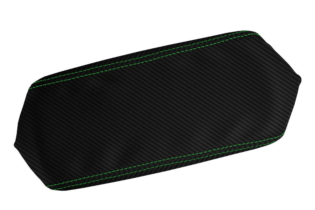 Console Lid Armrest Cover for Dodge Durango (2004–2009) Carbon Fiber Green Stitch